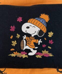 Alternative view of Funny Snoopy Fall Autumn Leaves Pumpkin Halloween Embroidered Sweatshirt, Snoopy Embroidered Sweatshirt, Halloween Embroidered Sweatshirt