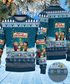 Cartoon Snoopy Dog & Friends Christmas Banner Sweater, Peanuts Winter Cartoon Top