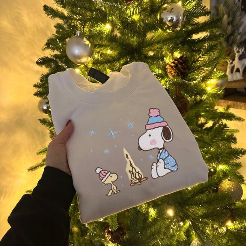 Funny Snoopy Woodstock Christmas Embroidered Sweatshirt, Snoopy Christmas Shirt, Christmas Shirt - Image 2