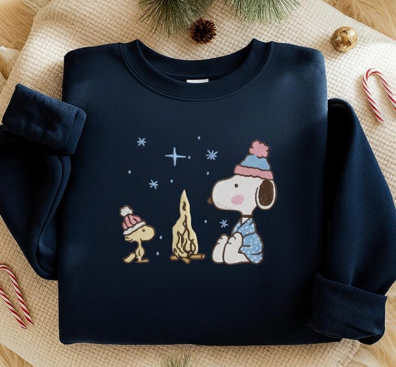 Funny Snoopy Woodstock Christmas Embroidered Sweatshirt, Snoopy Christmas Shirt, Christmas Shirt - Image 3