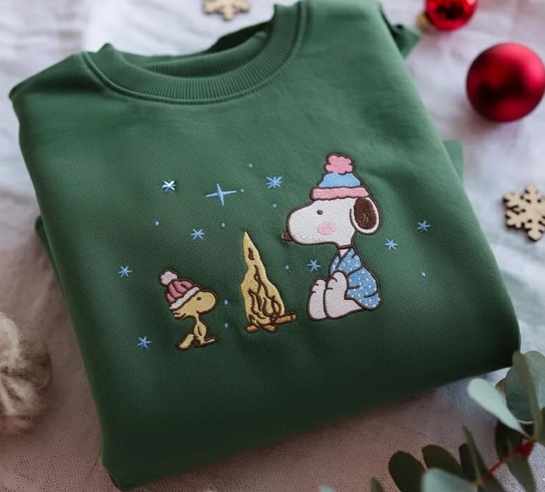 Funny Snoopy Woodstock Christmas Embroidered Sweatshirt, Snoopy Christmas Shirt, Christmas Shirt - Image 4