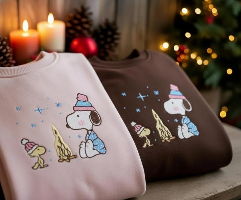 Funny Snoopy Woodstock Christmas Embroidered Sweatshirt, Snoopy Christmas Shirt, Christmas Shirt - Image 5