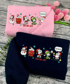 Christmas Cartoon Snoopy Embroidery Sweatshirt, Cute Holiday Dog Embroidered Hoodie, Santa & Snowman Funny Xmas Graphic