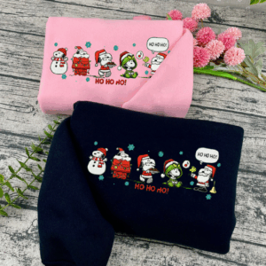 Christmas Cartoon Snoopy Embroidery Sweatshirt, Cute Holiday Dog Embroidered Hoodie, Santa & Snowman Funny Xmas Graphic