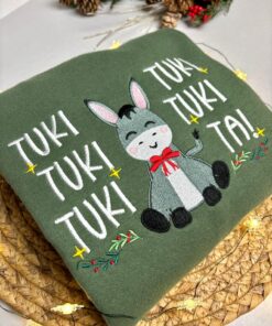 Alternative view of El Burrito Sabanero Embroidered Christmas Sweater – Mexican Holiday Crewneck, Tuki Tuki Tuki Sweatshirt, Feliz Navidad Sweatshirt