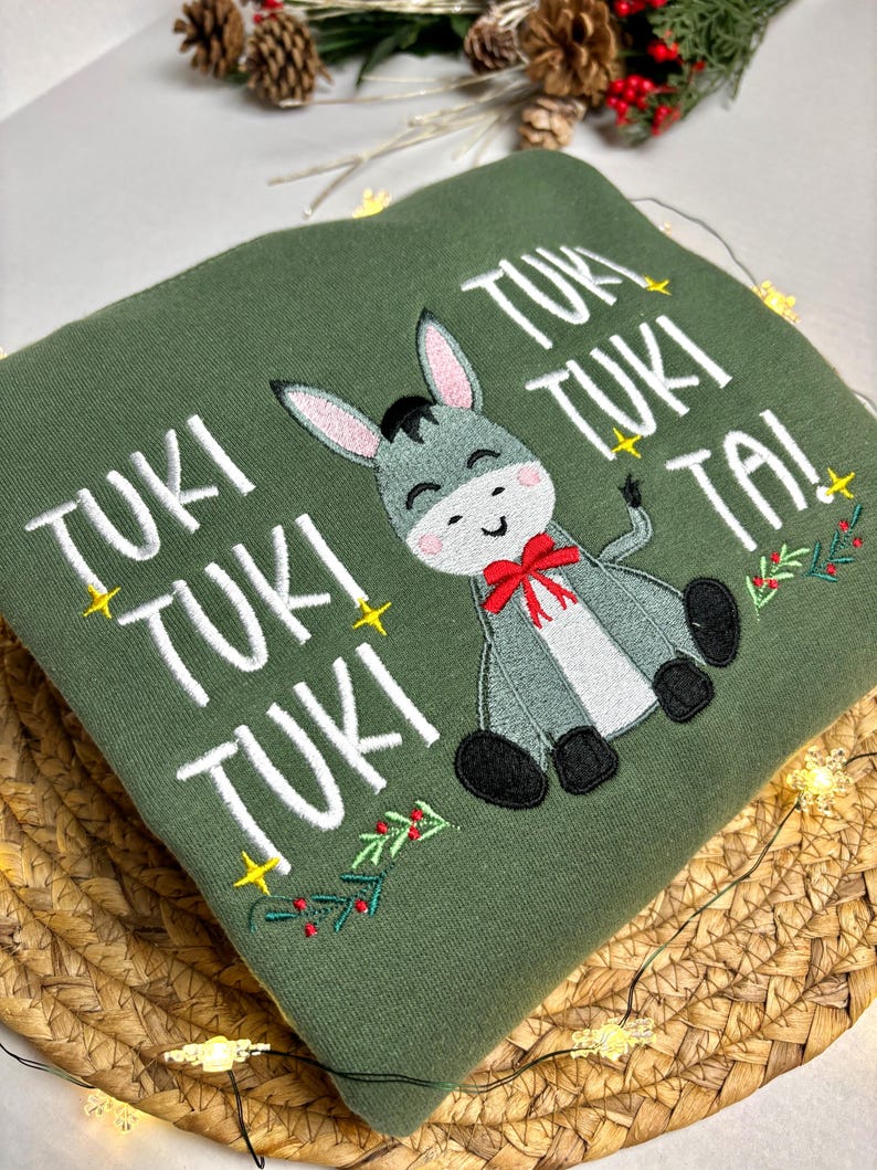 El Burrito Sabanero Embroidered Christmas Sweater – Mexican Holiday Crewneck, Tuki Tuki Tuki Sweatshirt, Feliz Navidad Sweatshirt - Image 2