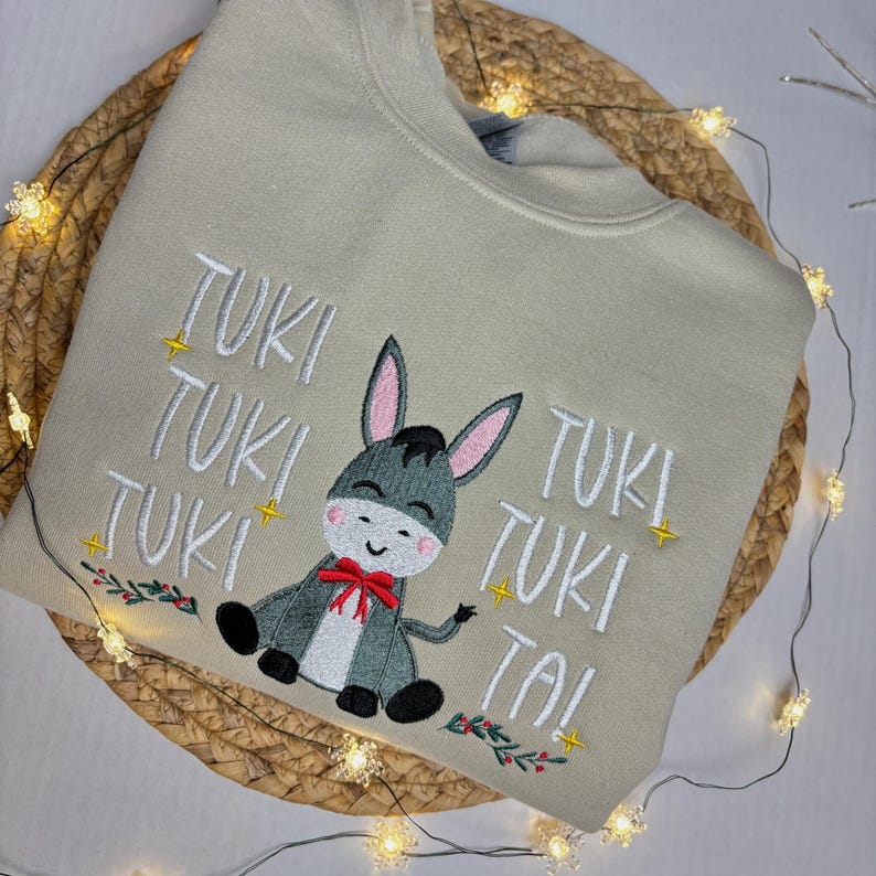 El Burrito Sabanero Embroidered Christmas Sweater – Mexican Holiday Crewneck, Tuki Tuki Tuki Sweatshirt, Feliz Navidad Sweatshirt - Image 3