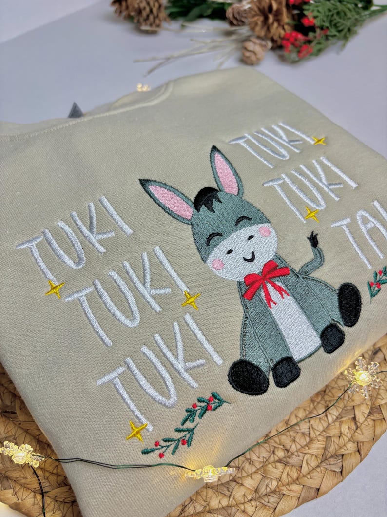 El Burrito Sabanero Embroidered Christmas Sweater – Mexican Holiday Crewneck, Tuki Tuki Tuki Sweatshirt, Feliz Navidad Sweatshirt - Image 4