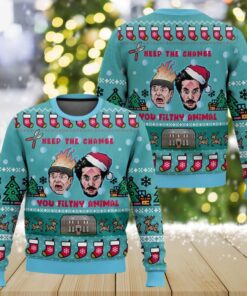 Home Alone Keep The Change Ugly Christmas Sweater, Funny Holiday Sweatshirt, Classic Movie Xmas Sweater for Men Women Gift