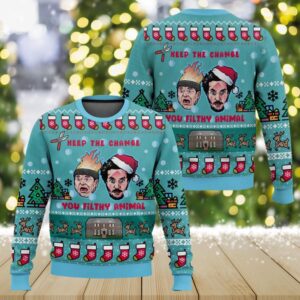 Home Alone Keep The Change Ugly Christmas Sweater, Funny Holiday Sweatshirt, Classic Movie Xmas Sweater for Men Women Gift
