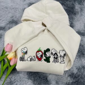 Cute Dog Crewneck Sweatshirt, Funny Shirt, Strawberry Snoopy Embroidered Crewneck, Springs Snoopy