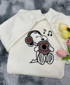 Alternative view of Snoopy Custom Singer/Band And Song Embroidery Sweatshirt, Snoopy Loves Music Embroidery Hoodie