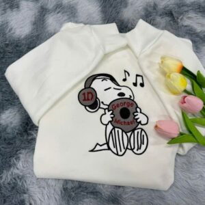 Alternative view of Snoopy Custom Singer/Band And Song Embroidery Sweatshirt, Snoopy Loves Music Embroidery Hoodie