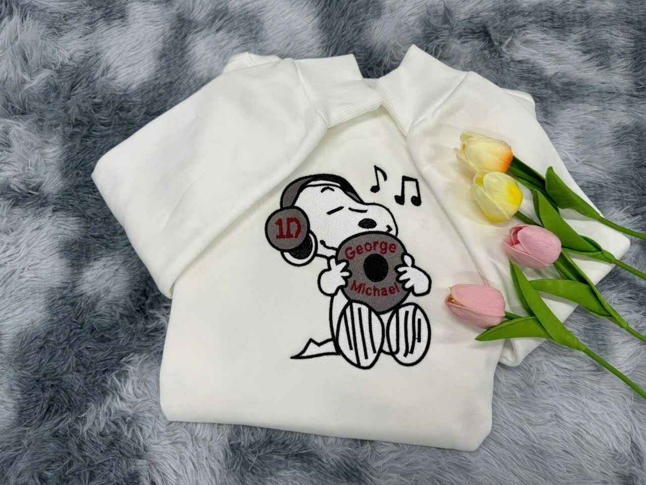 Snoopy Custom Singer/Band And Song Embroidery Sweatshirt, Snoopy Loves Music Embroidery Hoodie - Image 2