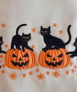 Alternative view of Pumpkin Fall Sweater, Embroidered Halloween Black Cat Sweatshirt, Halloween Crewneck, Cute Autumn Spooky Season