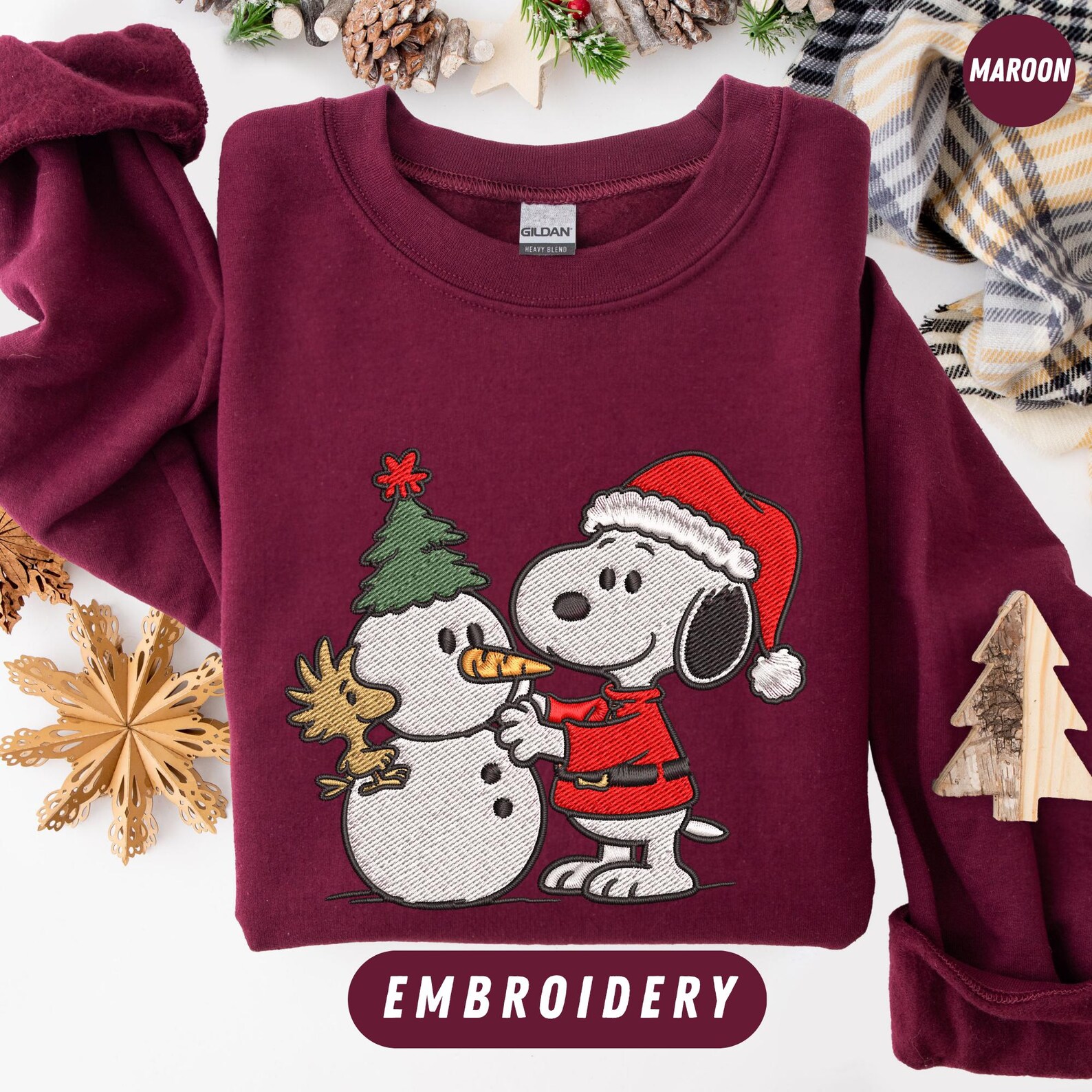 Christmas Snoopy Sweatshirt, Cute Dog Embroidered Hoodie, Cute Dog Shirt - Image 2