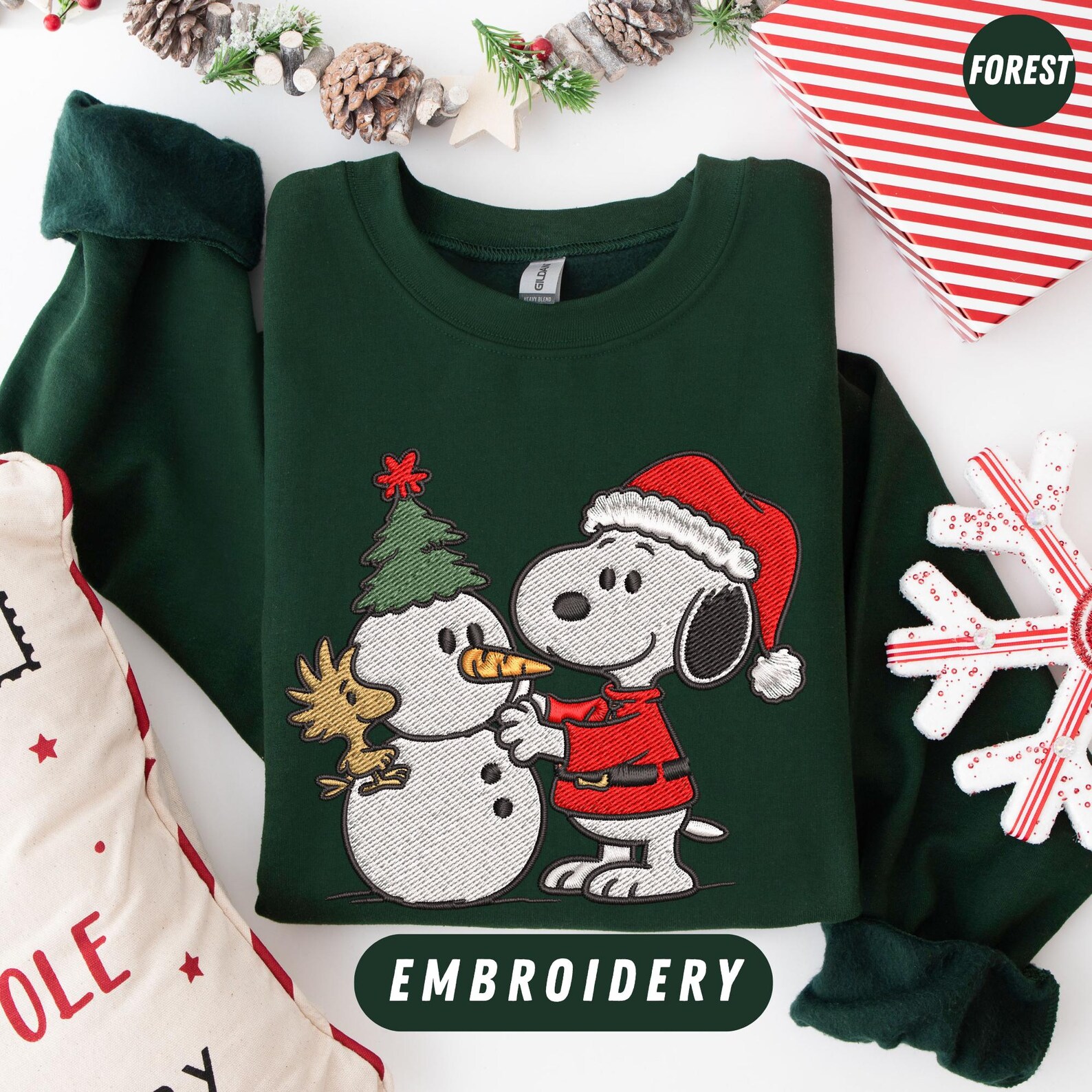 Christmas Snoopy Sweatshirt, Cute Dog Embroidered Hoodie, Cute Dog Shirt - Image 5