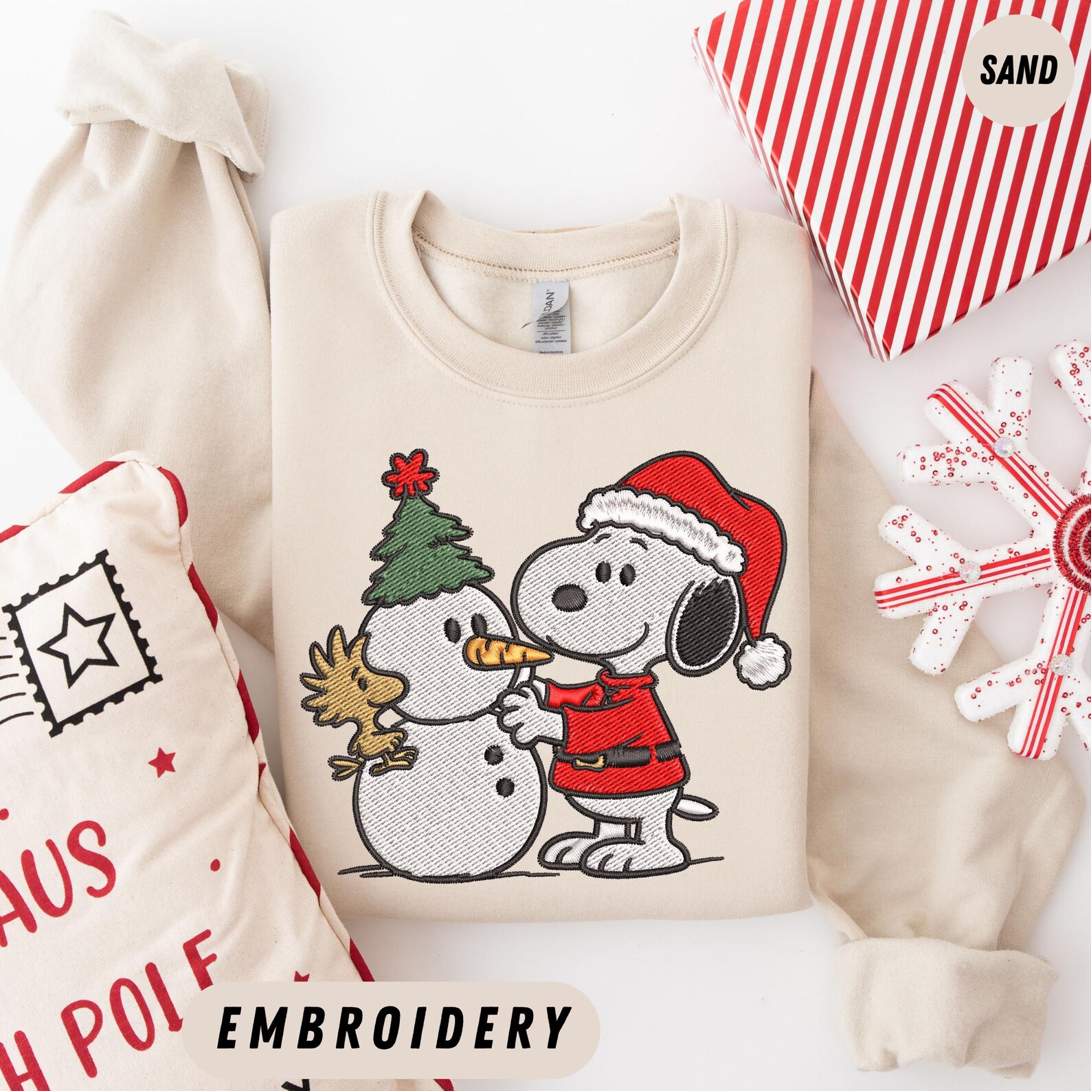 Christmas Snoopy Sweatshirt, Cute Dog Embroidered Hoodie, Cute Dog Shirt - Image 4