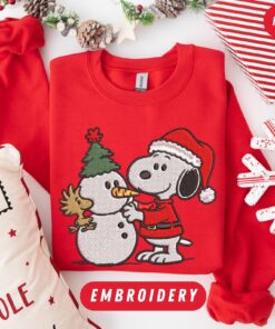 Christmas Snoopy Sweatshirt, Cute Dog Embroidered Hoodie, Cute Dog Shirt