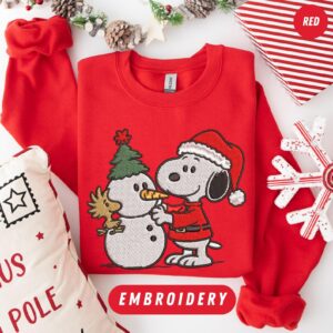 Christmas Snoopy Sweatshirt, Cute Dog Embroidered Hoodie, Cute Dog Shirt