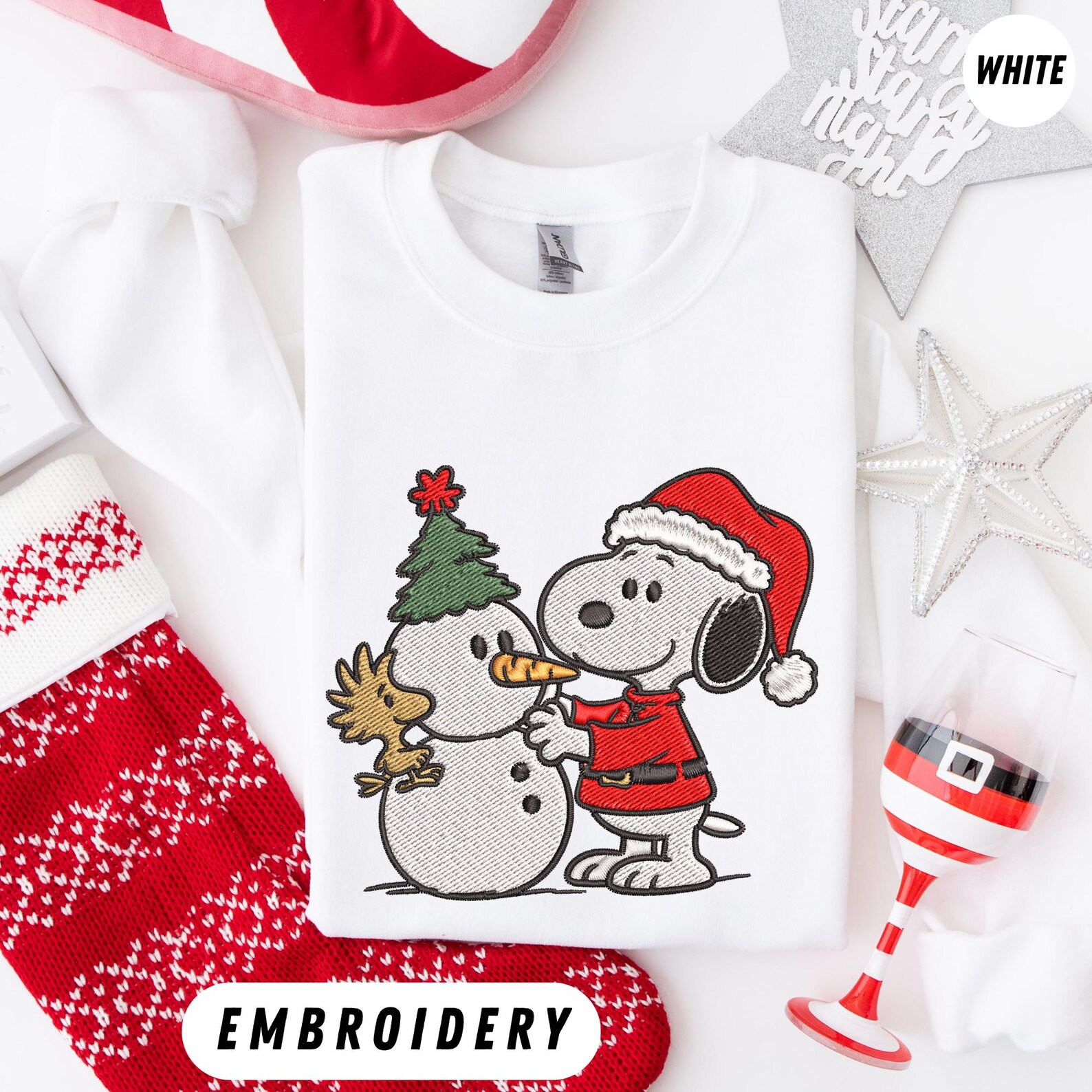 Christmas Snoopy Sweatshirt, Cute Dog Embroidered Hoodie, Cute Dog Shirt - Image 3