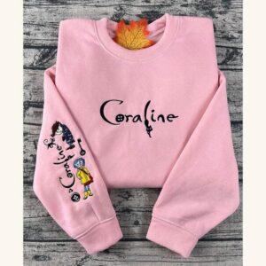 Scary Doll Halloween Embroidery Washed Shirt, Horror Cartoon Halloween Embroidery Shirt, Halloween Creepy Character Embroidered Sweatshirt