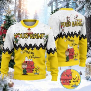 Personalized Cartoon Holiday Sweater, Custom Name Cartoon Dog Ugly Christmas Sweatshirt, Cute Beagle Ugly, Animated Character Xmas Sweater