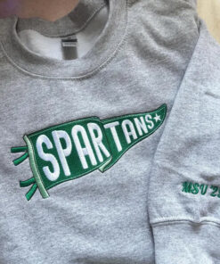 Embroidered Pennant Sweatshirt with Team Name, Custom Embroidered Pennant Crewneck