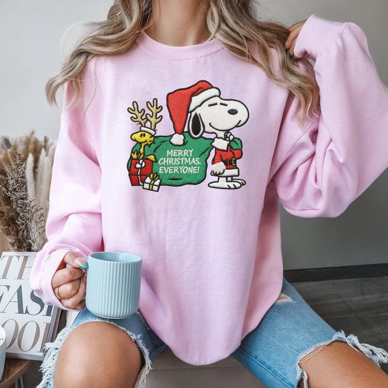 Merry Christmas Everyone Embroidery Shirt, Snoopy And Woodstock Christmas Embroidery Sweatshirt, Embroidery Hoodie