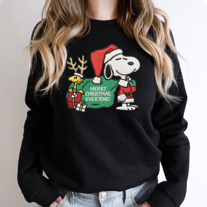 Merry Christmas Everyone Embroidery Shirt, Snoopy And Woodstock Christmas Embroidery Sweatshirt, Embroidery Hoodie - Image 4