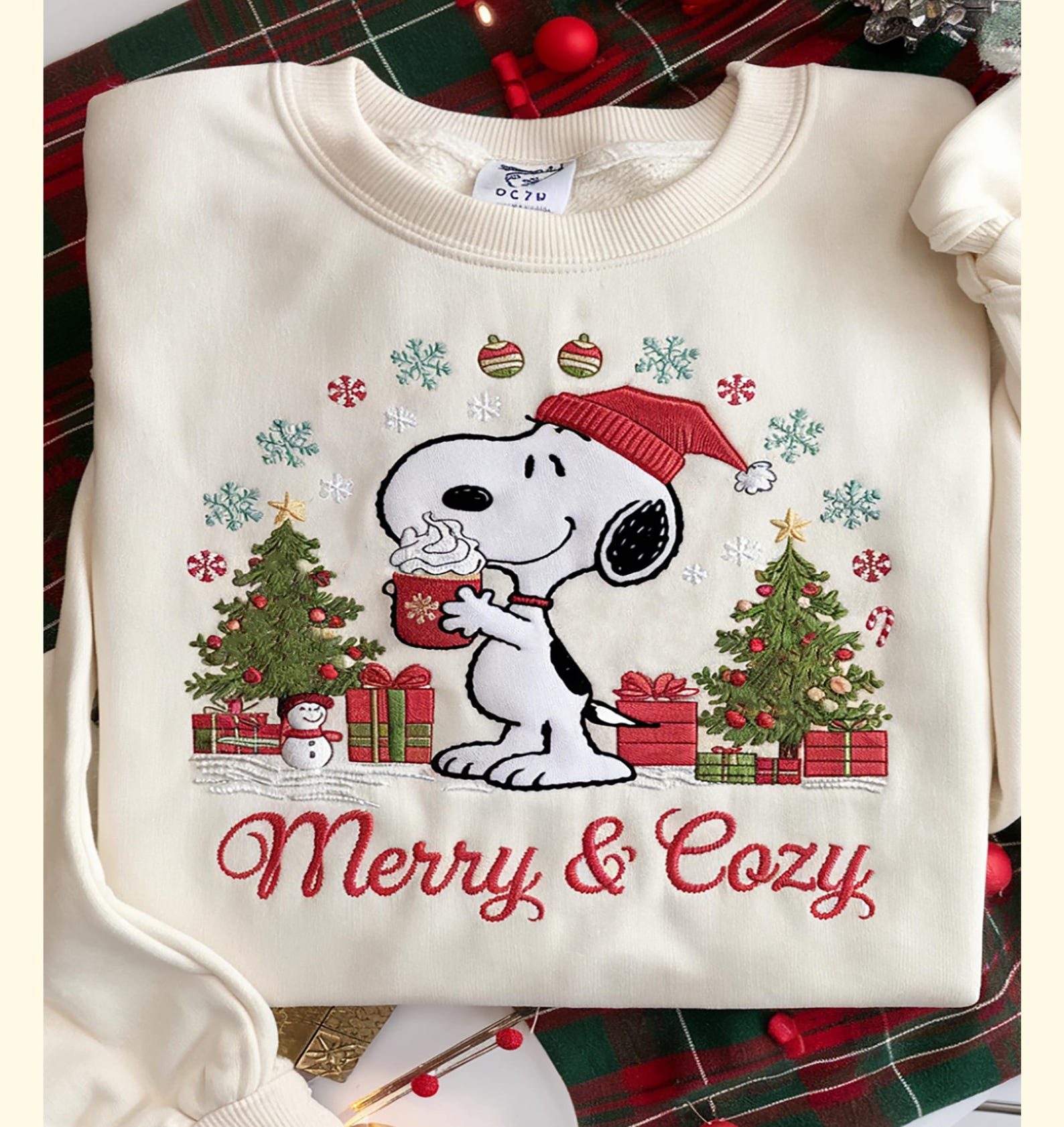 Embroidered Christmas Snoopy Sweatshirt, Christmas Dog Sweatshirt Gift, Dog Xmas Tree Sweatshirt, Dog Christmas shirt, Winter Vibes Sweatshirt