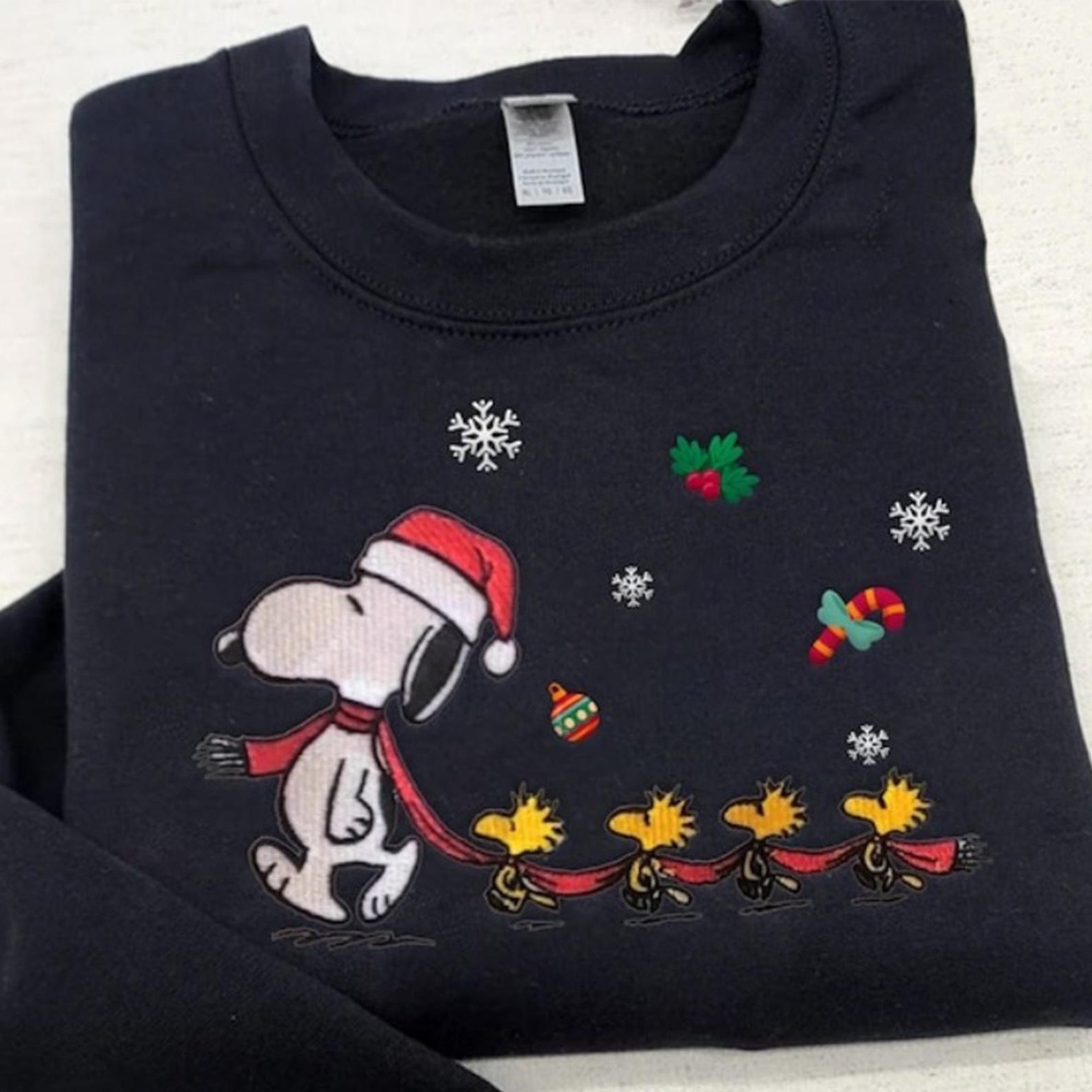 Funny Snoopy Woodstock Christmas Embroidered Sweatshirt, Snoopy Christmas Embroidered Sweatshirt, Christmas Embroidered Sweatshirt - Image 2