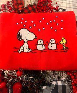 Alternative view of Snoopy Woodstock Snowman Christmas Embroidered Sweatshirt, Snoopy Christmas Embroidered Sweatshirt, Christmas Embroidered Sweatshirt