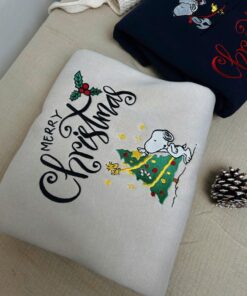 Alternative view of Snoopy Christmas Sweatshirt, Merry Christmas Sweatshirt, Cute Dog Embroidered Sweatshirt, Cute Dog Sweatshirt, Christmas Shirt