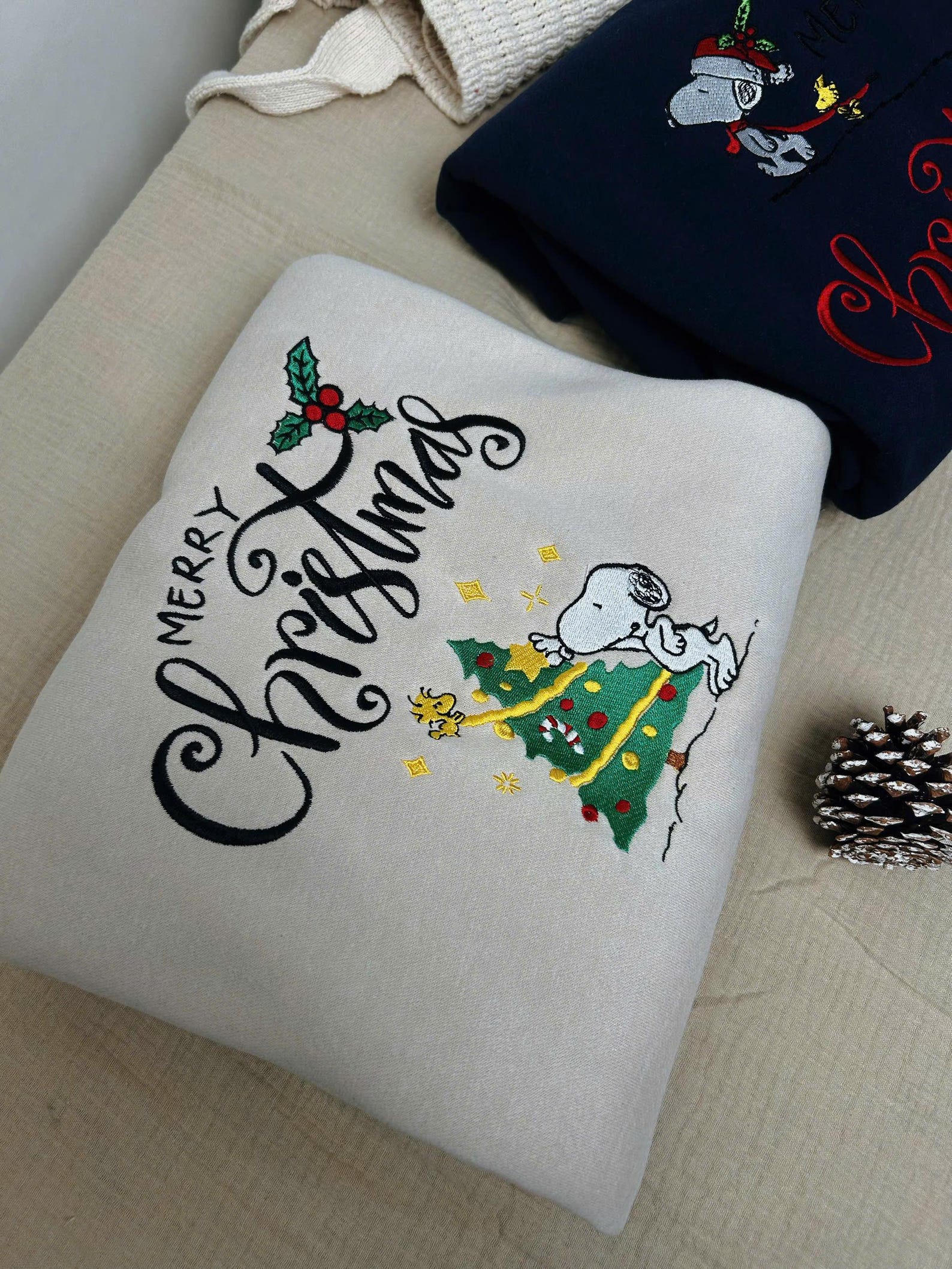 Snoopy Christmas Sweatshirt, Merry Christmas Sweatshirt, Cute Dog Embroidered Sweatshirt, Cute Dog Sweatshirt, Christmas Shirt - Image 2