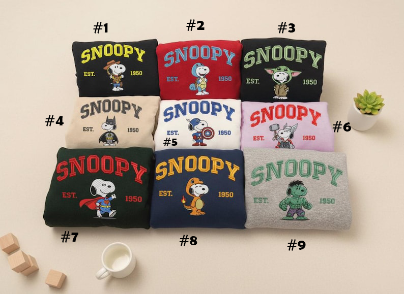 Embroidered Snoopy Sweatshirt – Cute Cartoon Crewneck, Vintage Snoopy Embroidery Pullover, Cozy Gift for Dog & Peanuts Lovers