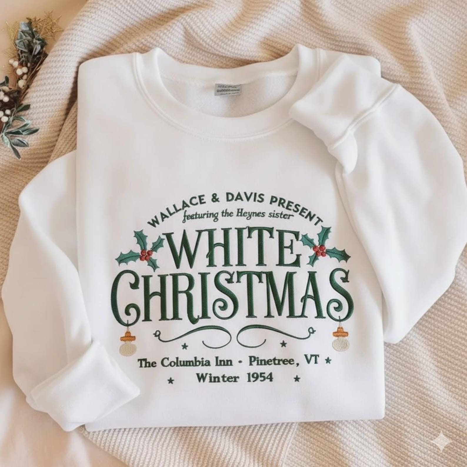 EMBROIDERED White Christmas Movie Sweatshirt, Wallace and Davis Sweater, White Christmas Movie Sweatshirt, Christmas White Movie 1954 Shirt - Image 3