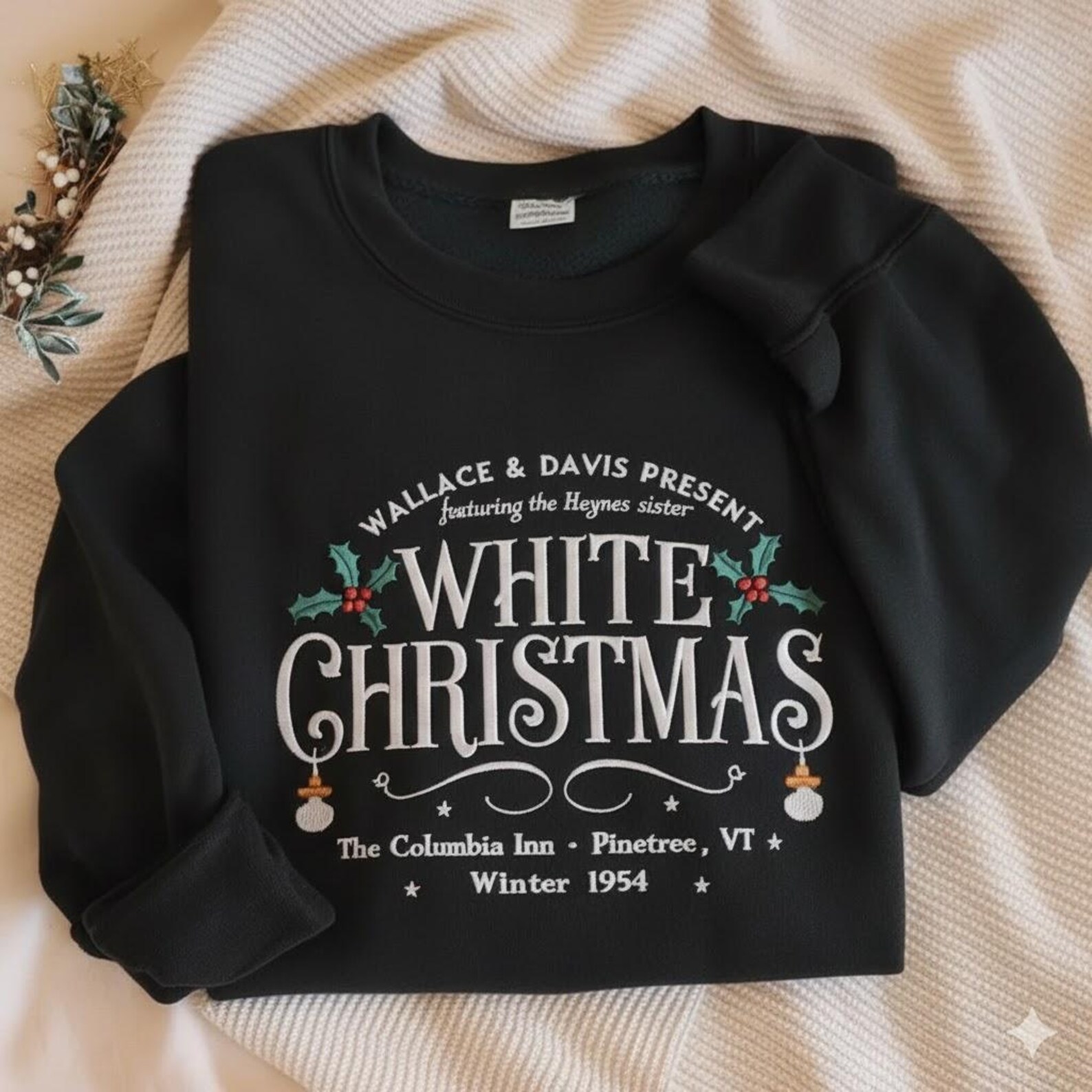 EMBROIDERED White Christmas Movie Sweatshirt, Wallace and Davis Sweater, White Christmas Movie Sweatshirt, Christmas White Movie 1954 Shirt - Image 2