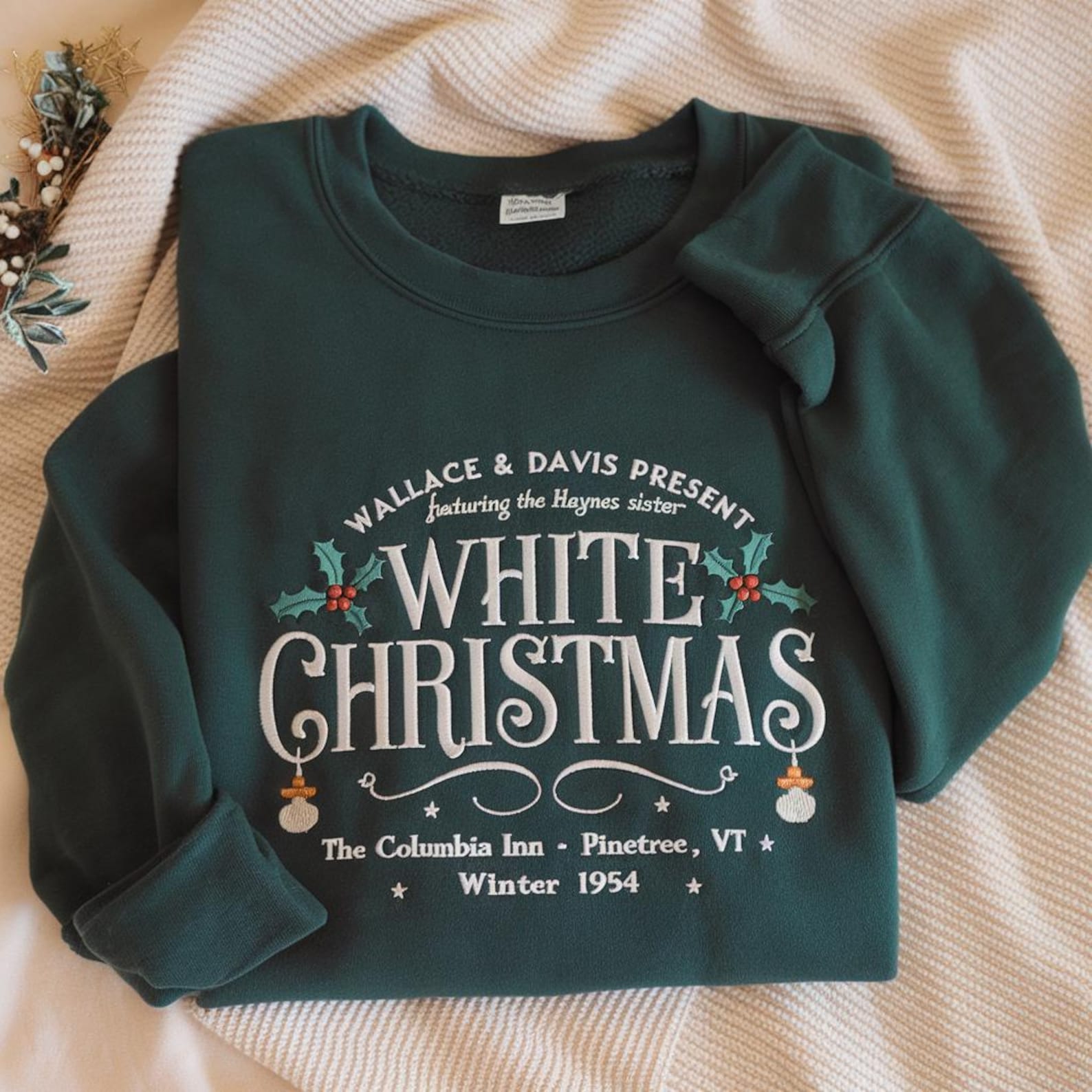 EMBROIDERED White Christmas Movie Sweatshirt, Wallace and Davis Sweater, White Christmas Movie Sweatshirt, Christmas White Movie 1954 Shirt - Image 4