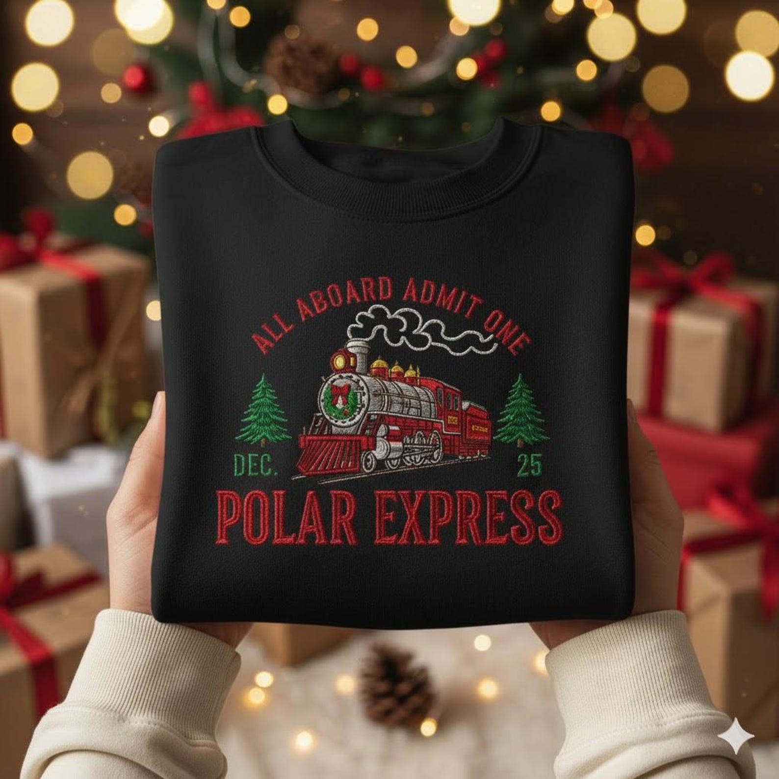 EMBROIDERED Polar Express Christmas Sweatshirt, Vintage Christmas Train Sweater, Holiday Crewneck, Retro Xmas Shirt, Christmas Movie Tee - Image 2
