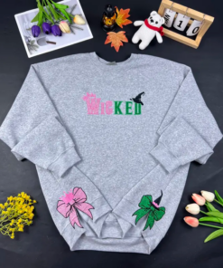 Alternative view of Wicked Glitter Side Bow Embroidered Sweatshirt, Elphaba And Glinda sweatshirt, Embroidered Wickeds Defy Gravity Sweatshirt