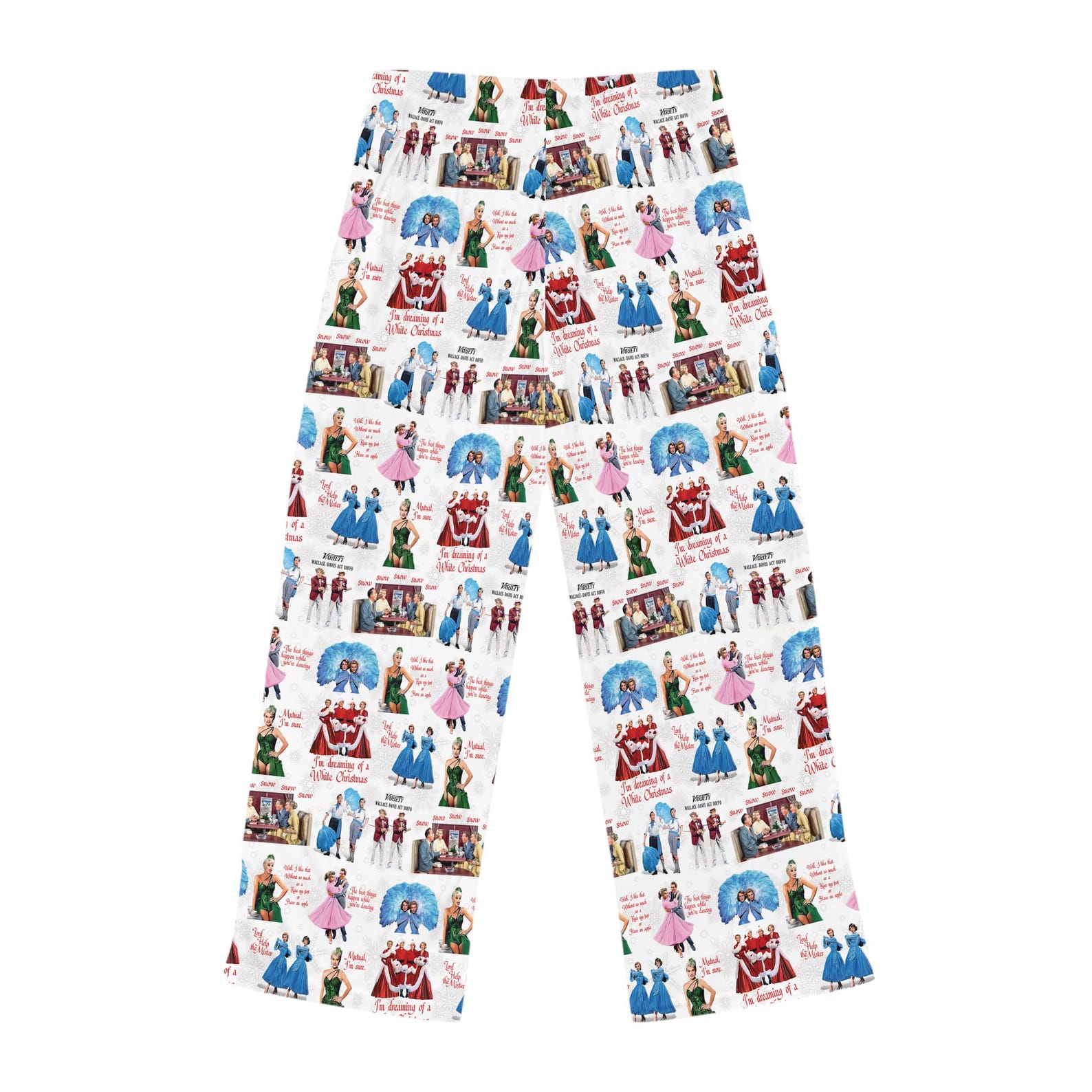 White Christmas Pajama Pants - Women’s - Holiday Lounge Wear, Vintage Film Fan Gift - Image 2