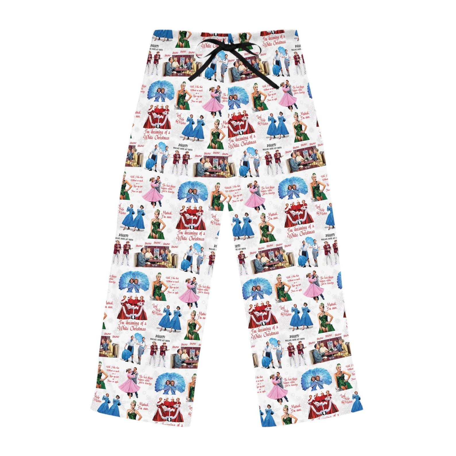 White Christmas Pajama Pants - Women’s - Holiday Lounge Wear, Vintage Film Fan Gift