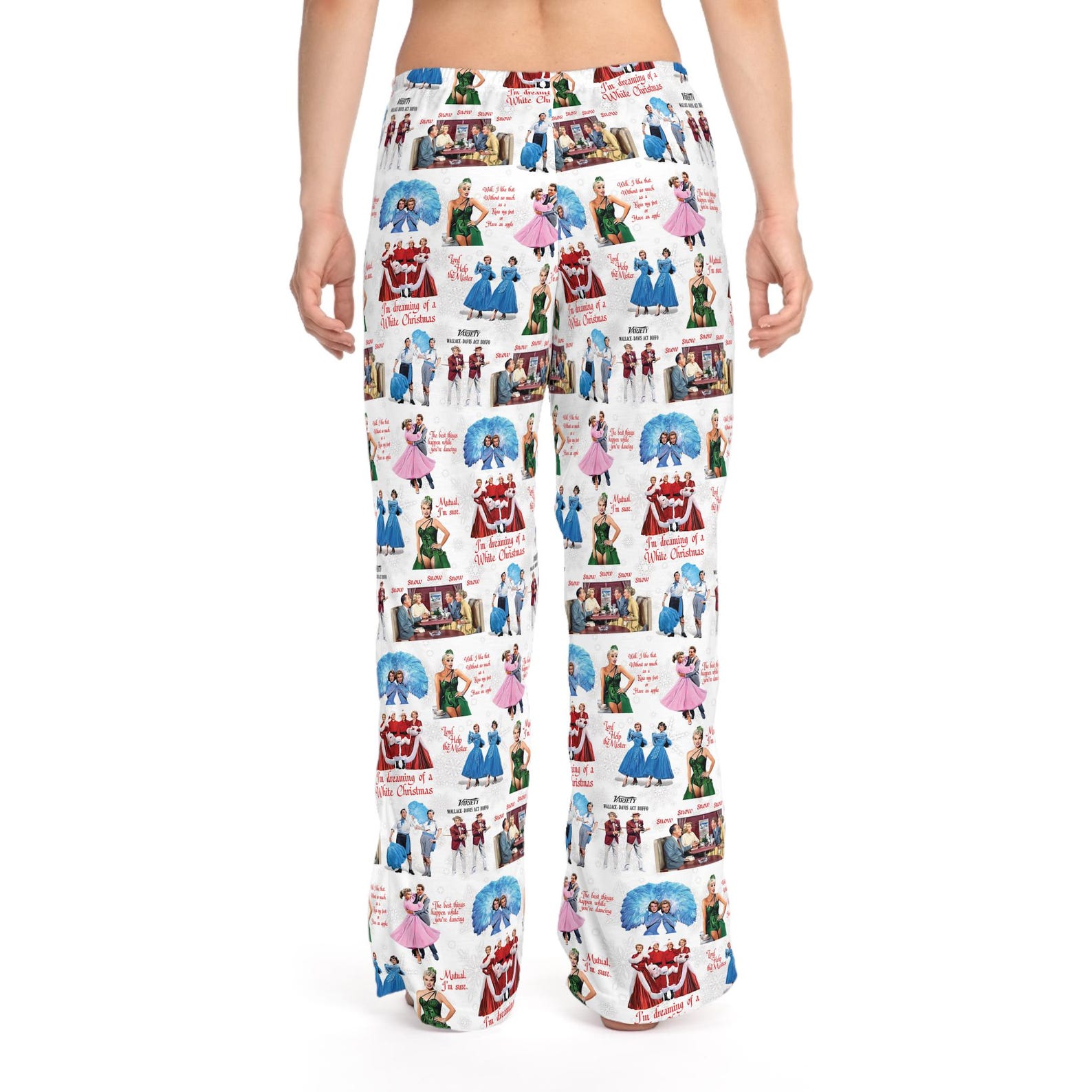 White Christmas Pajama Pants - Women’s - Holiday Lounge Wear, Vintage Film Fan Gift - Image 3
