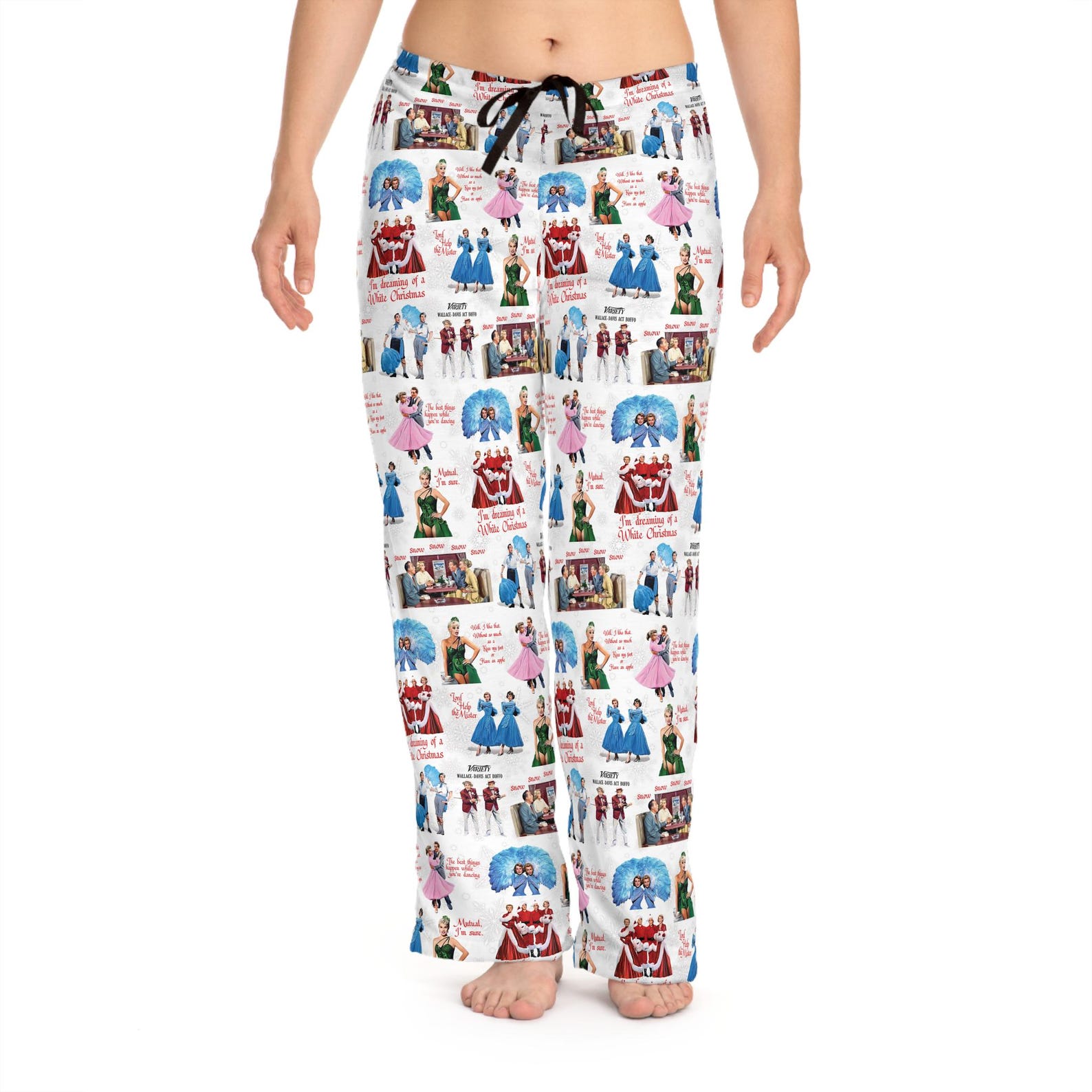 White Christmas Pajama Pants - Women’s - Holiday Lounge Wear, Vintage Film Fan Gift - Image 4