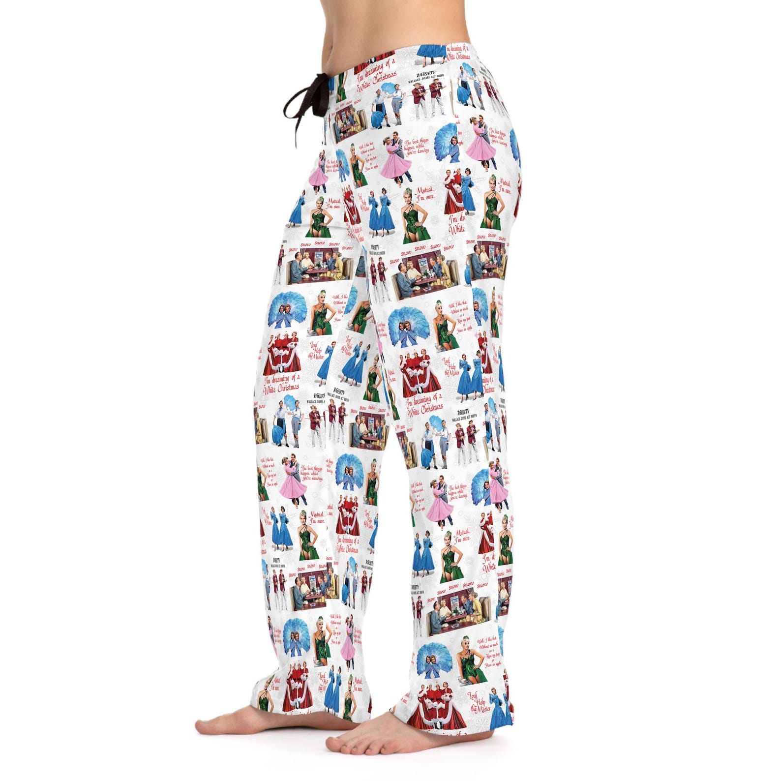 White Christmas Pajama Pants - Women’s - Holiday Lounge Wear, Vintage Film Fan Gift - Image 5
