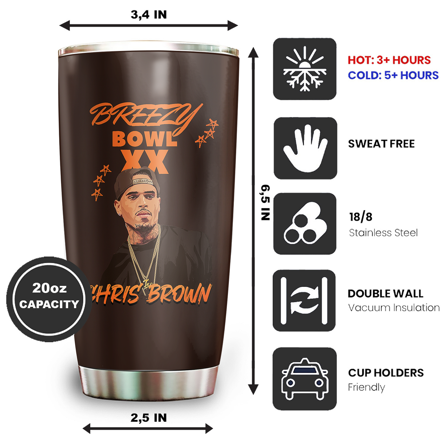 Chris Brown Tumbler Wrap, Music Lovers Tumblers - Image 2