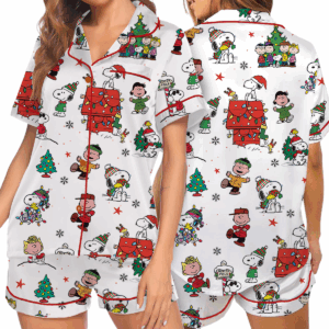 Funny Snoopy Pajamas Set Short, Christmas Apparel, Holiday Shirt, Christmas Party PJM, Merry Christmas Gift, Cute Christmas Dog Lover Gift
