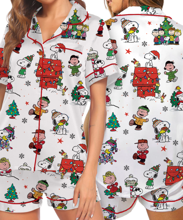 Funny Snoopy Pajamas Set Short, Christmas Apparel, Holiday Shirt, Christmas Party PJM, Merry Christmas Gift, Cute Christmas Dog Lover Gift