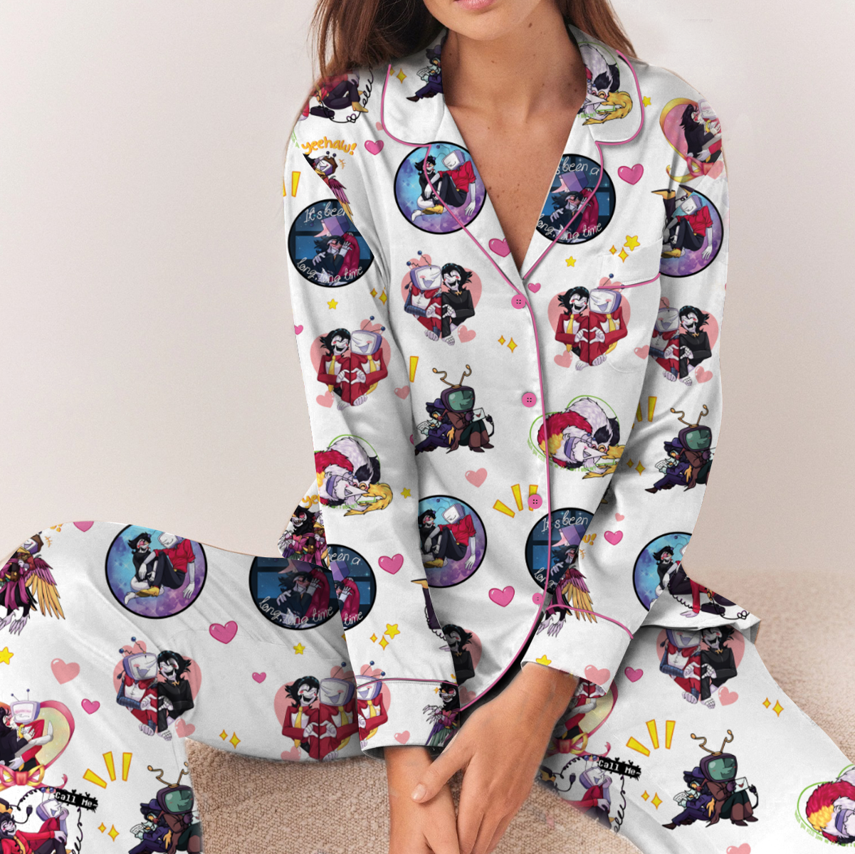 Tenna Deltarune Game Pajamas Set Long, It’s TV Time Meme PJM, Funny Tenna Fan Tee - Image 3